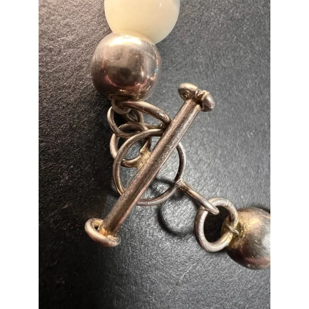 Vintage sterling silver and cats eye glass toggle bracelet
